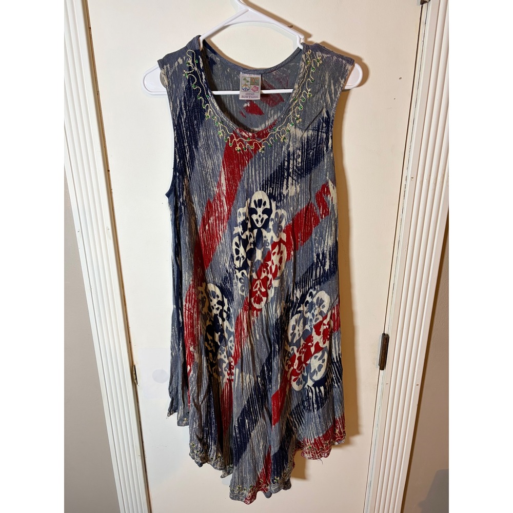 India Boutique Women Free Size Rayon Abstract Handkerchief Hem Beaded Dress